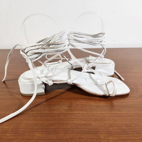 JEFFREY CAMPBELL Agate 2 Leather Sandal Color White Size 6 EU 37 Lace Up - Picture 8 of 13